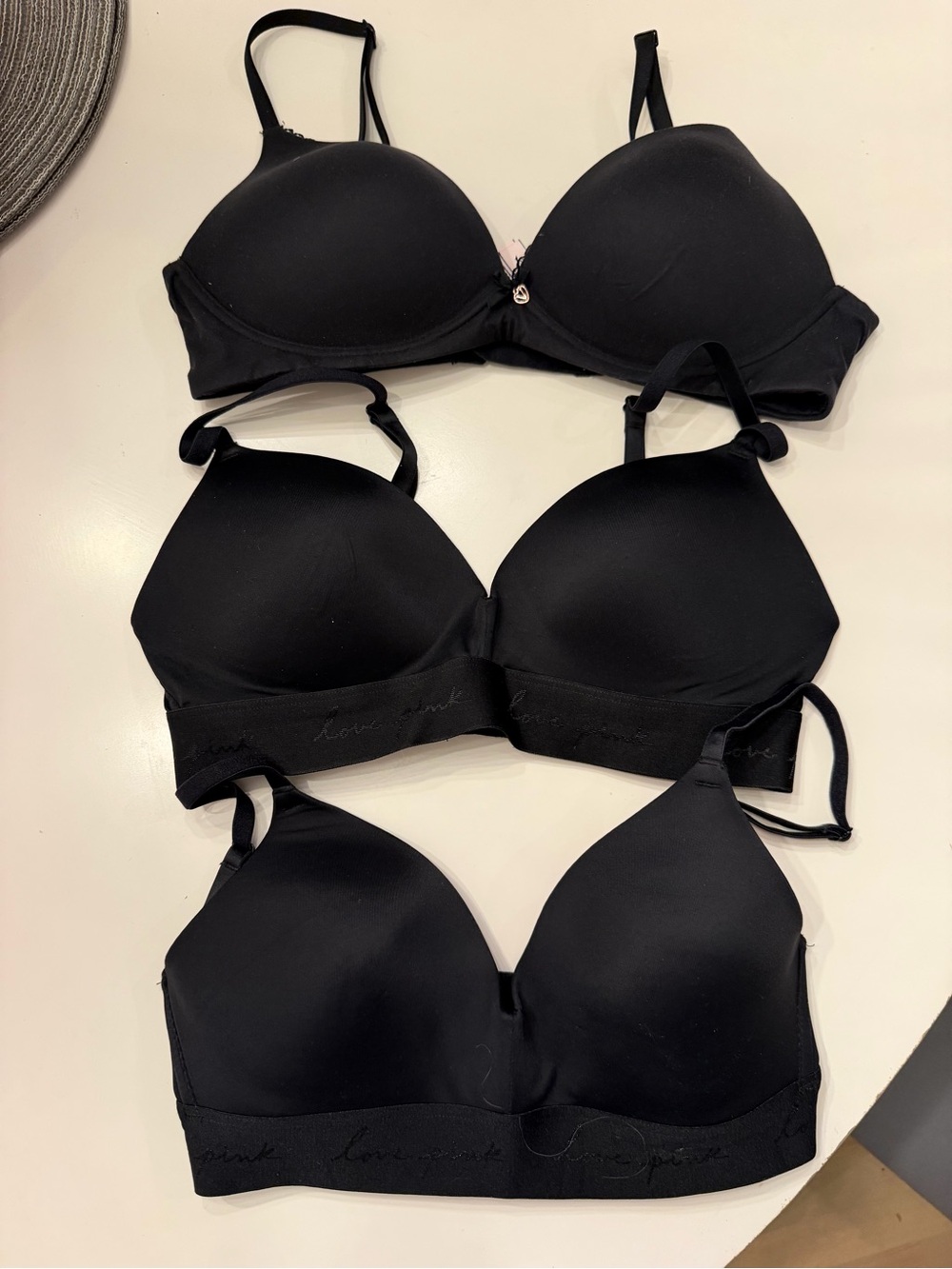 Victoria Secret and Pink bras. 32C and 34C black EUC